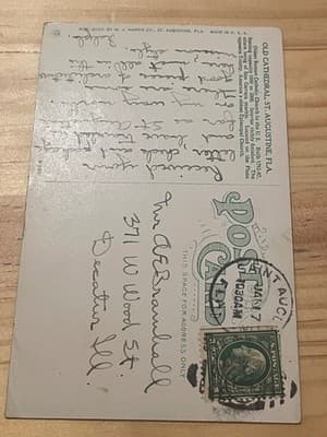 Old Cathedral St Augustine FL Postcard W J Harris Co Divided Back Vintage Used - Thumbnail 2
