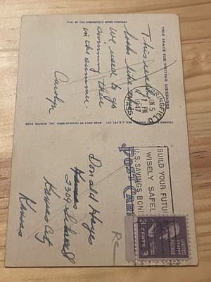 Springfield College Springfield MA Linen Postcard 1947 Handwritten Postmarked - Thumbnail 2