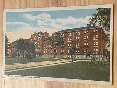 St Marys Hospital Rochester Minn Postcard Mailed With 1c Stamp Handwritten Back - Image 1