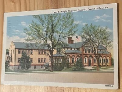 Geo B Wright Memorial Hospital Postcard Fergus Falls MN Curt Teich 1939 Linen - Image 1