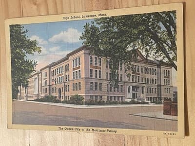 High School Lawrence MA Postcard 1951 Linen Curteich C T Art Colortone Posted - Image 1