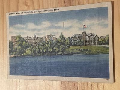 Springfield College Springfield MA Linen Postcard 1947 Handwritten Postmarked - Image 1