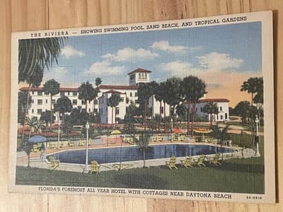 Curt Teich Postcard The Riviera Daytona Beach FL Pool Hotel CT Art Colortone - Image 1