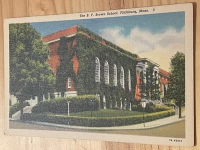 B F Brown School Fitchburg Massachusetts Postcard Curt Teich Linen Era Unposted - Image 1