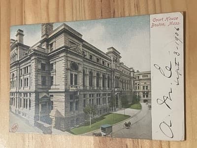 Court House Boston Mass Postcard Made Germany Unposted 1906 Handwritten Vintage - Image 1