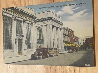 Lackawanna Ave Olyphant PA Postcard National Bank Vintage Cars Unposted - Image 1
