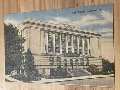 High School Lansford PA Postcard Vintage Linen Unposted School Building Scenic - Image 1