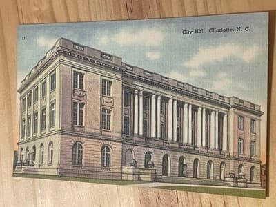 Dixie News Company Postcard City Hall Charlotte NC Unposted Linen Tichnor 77912 - Image 1