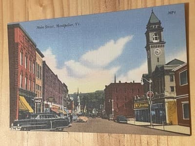 Main Street Montpelier VT Postcard Unposted Riverside Paper Co Tichnor Vintage - Image 1