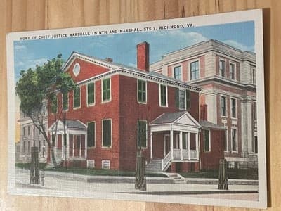 Chief Justice Marshall House Richmond VA Postcard Unused Linen Topeka Stamps - Image 1