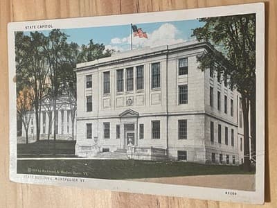 State Building Montpelier VT Postcard 1919 Rockwood Mosher Postmarked - Image 1
