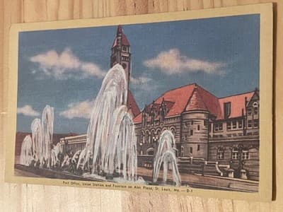 St Louis Union Station Post Office Fountain Aloe Plaza Postcard Dexter Press - Image 1