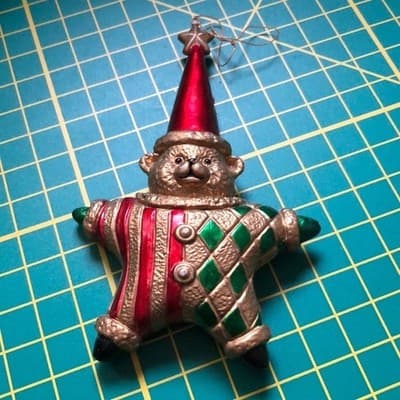 Clown Bear Christmas Ornament Star Shaped Red Green Gold Festive Holiday Decor - Image 1