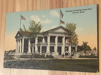 Vintage Michigan Building State Fair Detroit Mich Postcard Unposted Handwritten - Image 1