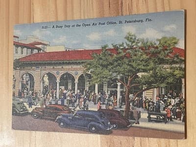 Curteich Postcard St Petersburg FL Open Air Post Office Busy Day Unused Vintage - Image 1