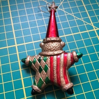 Clown Bear Christmas Ornament Star Shaped Red Green Gold Festive Holiday Decor - Thumbnail 2