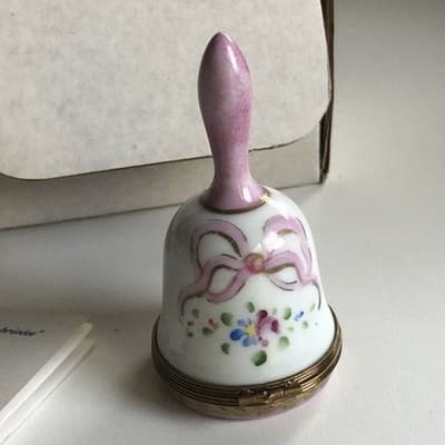 Limoges France Porcelain Bell Hand Painted Flowers Bow Limited Edition 046/999 - Thumbnail 6