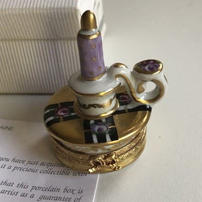 Limoges France Peint main Candle Holder Trinket Box Vintage - Thumbnail 2