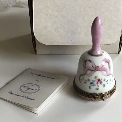 Limoges France Porcelain Bell Hand Painted Flowers Bow Limited Edition 046/999 - Thumbnail 3