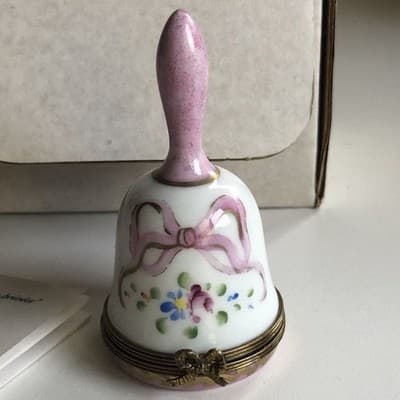 Limoges France Porcelain Bell Hand Painted Flowers Bow Limited Edition 046/999 - Image 1