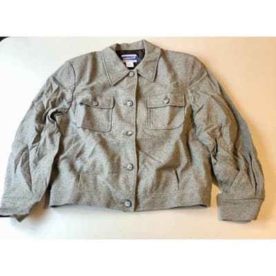 Pendleton Women Gray Herringbone Wool Blend Button Front Jacket Size Medium - Image 1