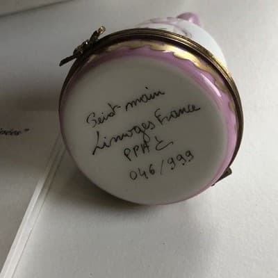 Limoges France Porcelain Bell Hand Painted Flowers Bow Limited Edition 046/999 - Thumbnail 5