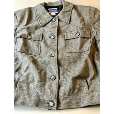 Pendleton Women Gray Herringbone Wool Blend Button Front Jacket Size Medium - Thumbnail 4