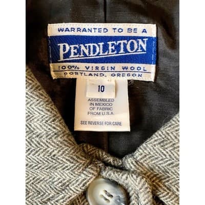 Pendleton Women Gray Herringbone Wool Blend Button Front Jacket Size Medium - Thumbnail 11
