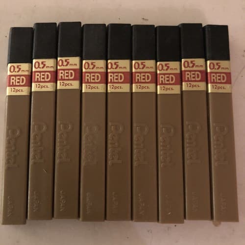 Pentel - 0.5mm RED Lead Refill EIGHT Tubes of 12 plus A Bonus - NOS - Image 1
