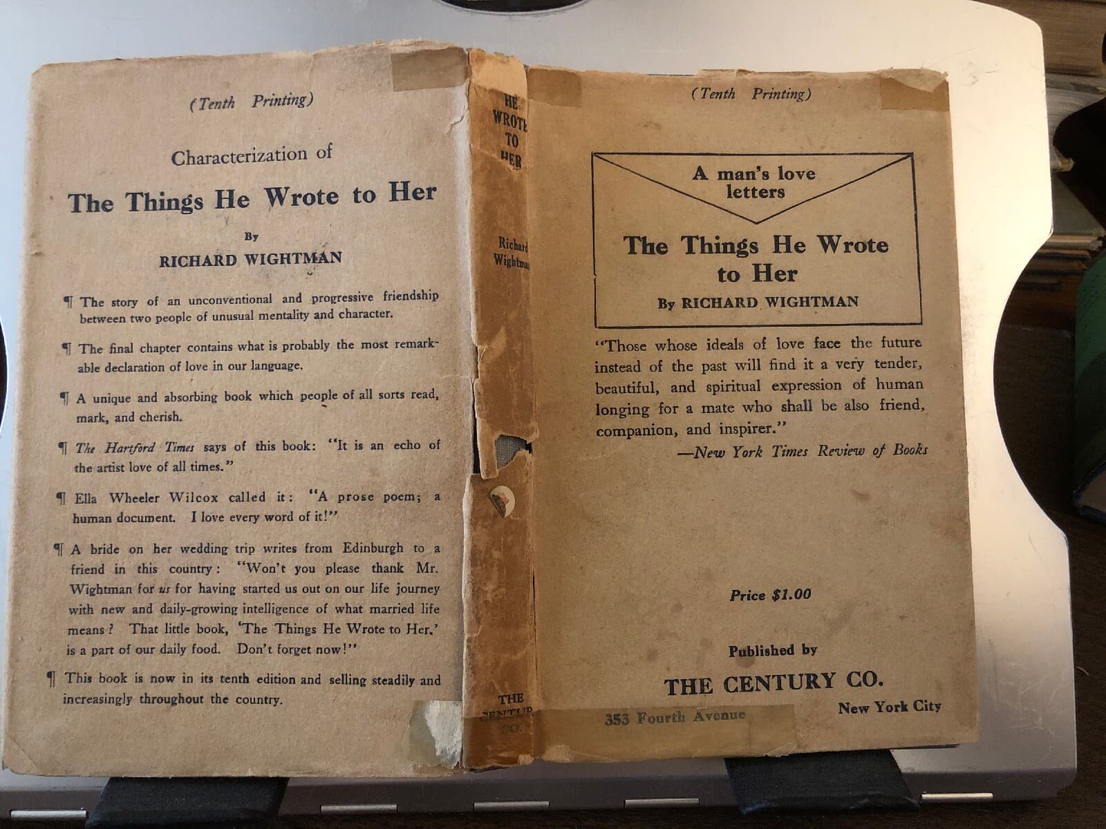 The Things He Wrote To Her 1914 1st Edition Hardcover Richard Wrightman - Image 1