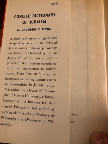 Concise Dictionary of Judaism By Dagobert D Runes 1966 Hardcover - Thumbnail 3