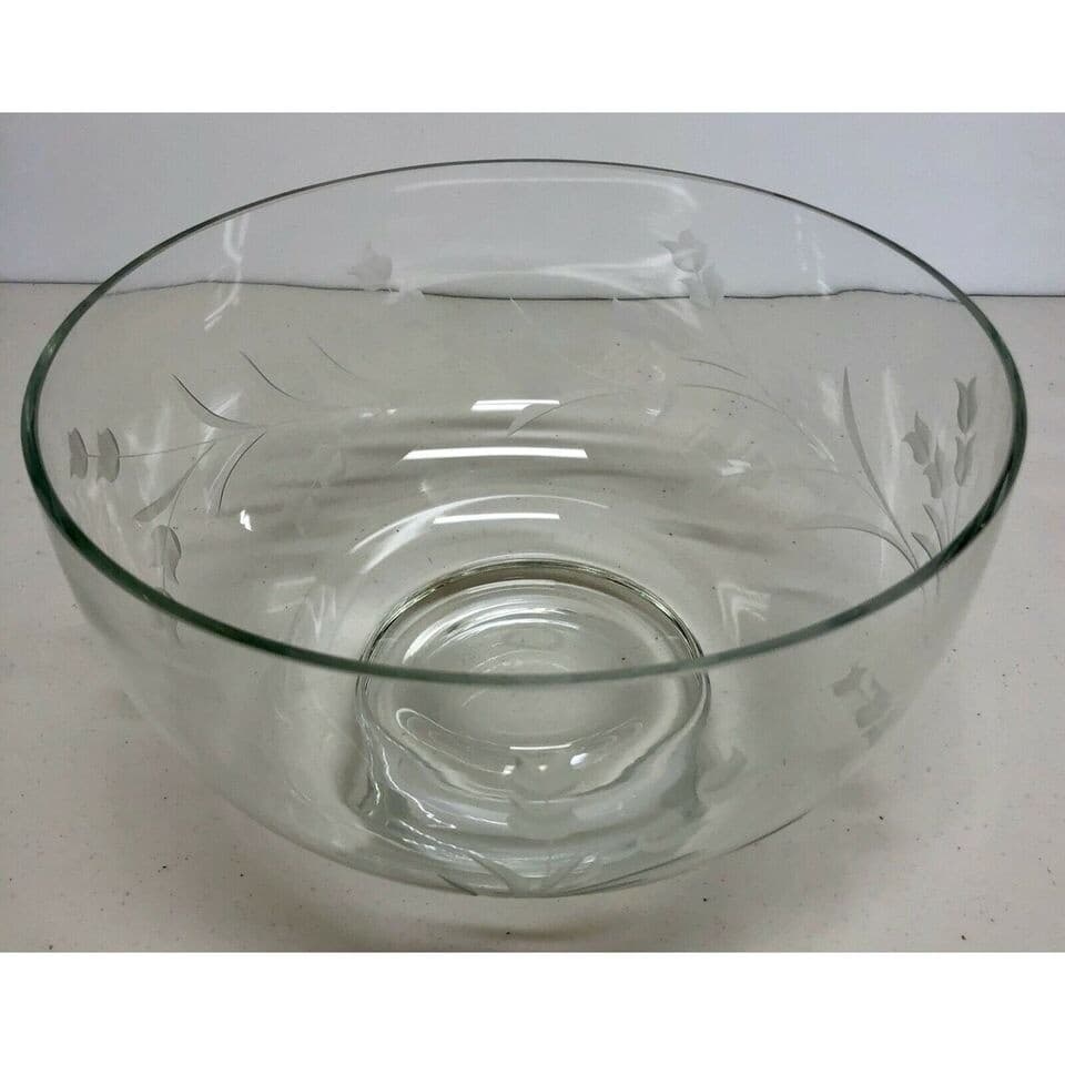 MS16 Vintage Large engraved cut Fruit / Salad Bowl 9 1/2' w x 5' h x 4 3/8' base - Thumbnail 3