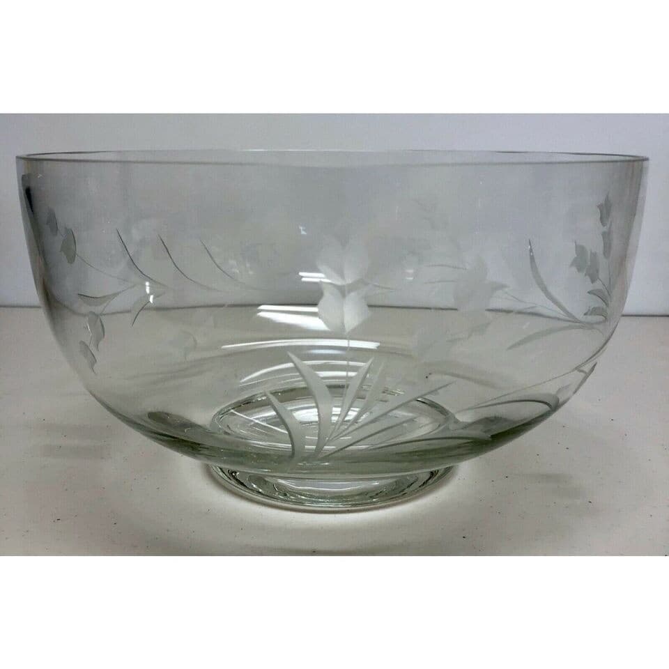 MS16 Vintage Large engraved cut Fruit / Salad Bowl 9 1/2' w x 5' h x 4 3/8' base - Image 1