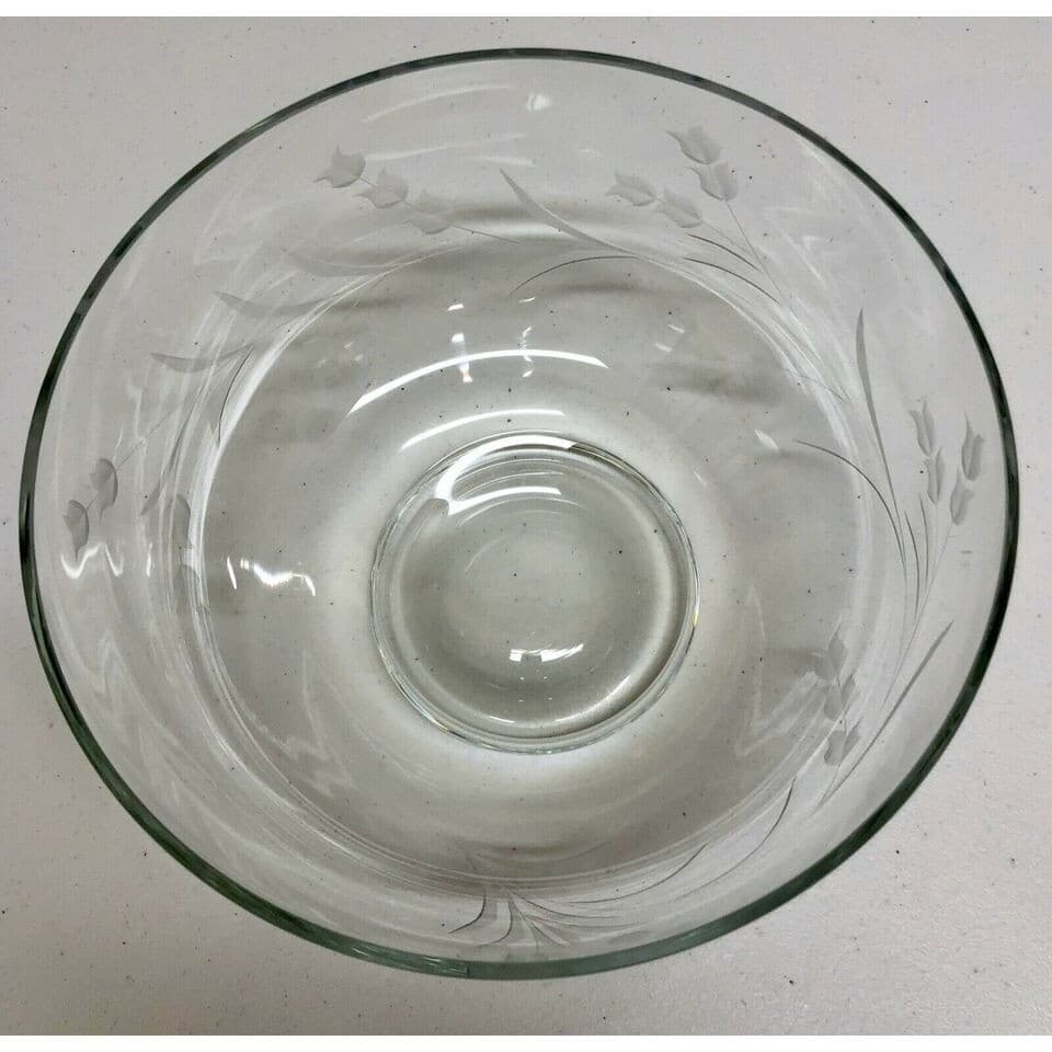 MS16 Vintage Large engraved cut Fruit / Salad Bowl 9 1/2' w x 5' h x 4 3/8' base - Thumbnail 4