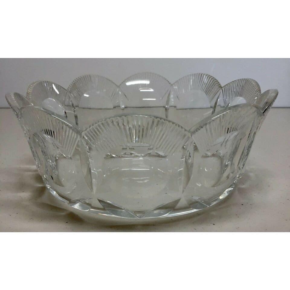 MS18 scalloped bowl clear pressed glass design 9 1/8 w x 3 1/2" h w/7 1/2" base - Image 1