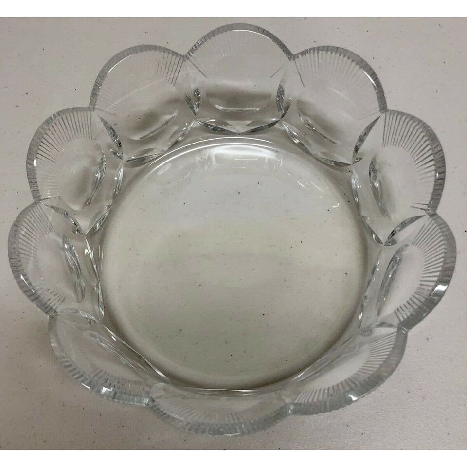 MS18 scalloped bowl clear pressed glass design 9 1/8 w x 3 1/2" h w/7 1/2" base - Thumbnail 3