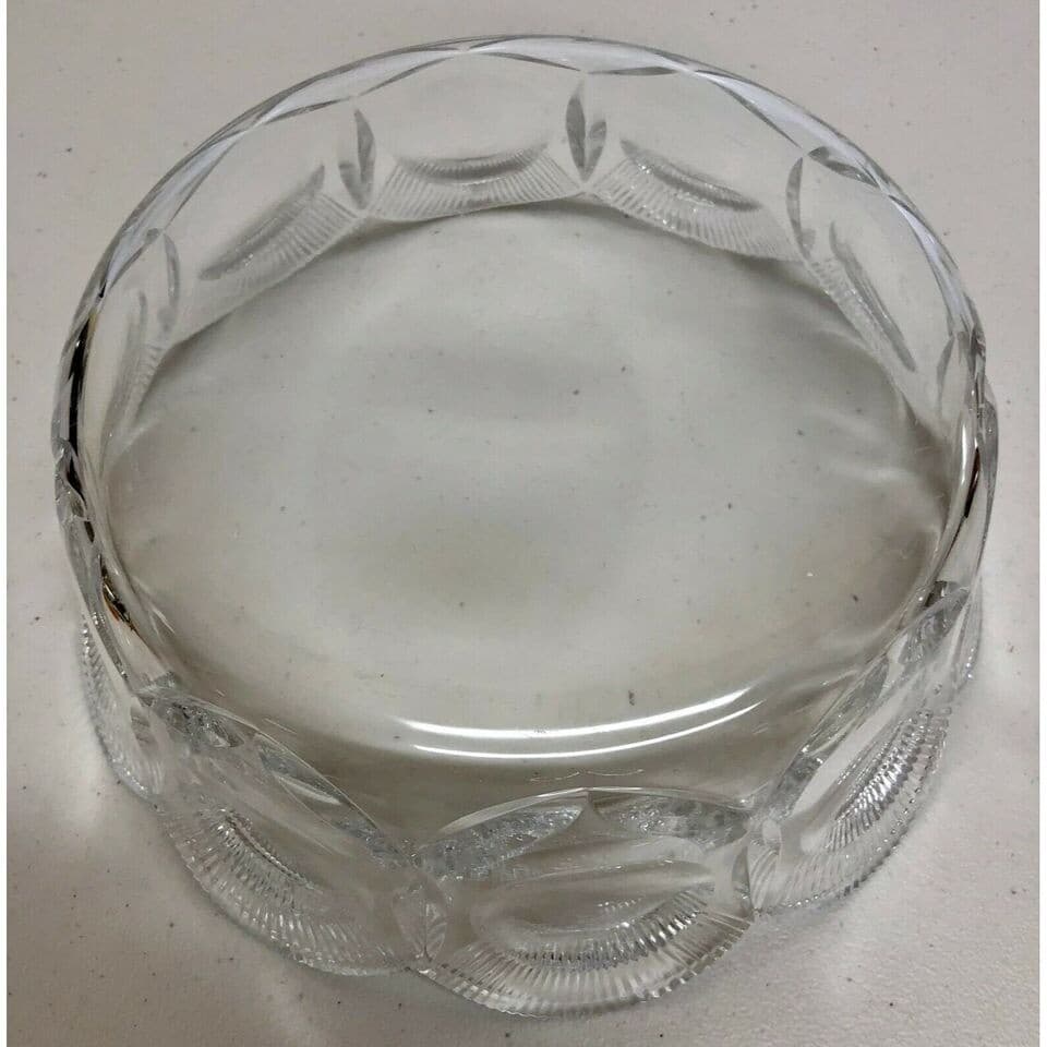 MS18 scalloped bowl clear pressed glass design 9 1/8 w x 3 1/2" h w/7 1/2" base - Thumbnail 5