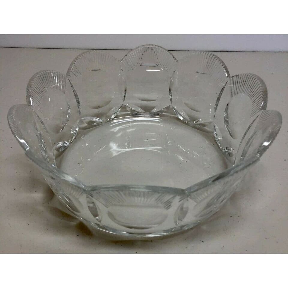 MS18 scalloped bowl clear pressed glass design 9 1/8 w x 3 1/2" h w/7 1/2" base - Thumbnail 2