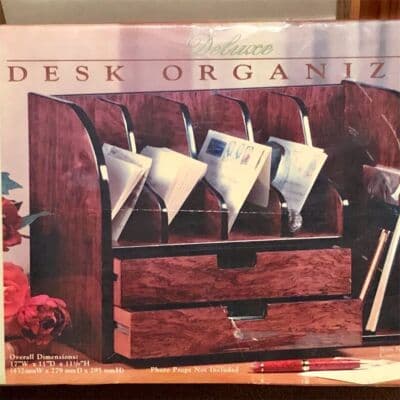Deluxe Desk Organizer Wood Finish Letter Mail Holder with Drawers - Image 1