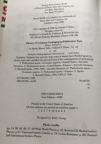 M2/ In Sports, Money Talks by Dolan, Edward F., Jr. 1st Edition - Thumbnail 3