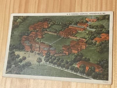 US Federal Hospital Springfield MO Postcard Postmarked 1937 Aerial View Vintage - Image 1