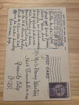 Cliff House Seal Rocks San Francisco Postcard Handwritten Postmark 3c Stamp - Thumbnail 2