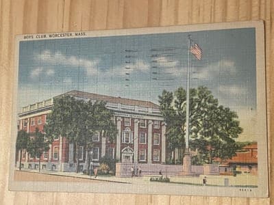 Boys Club Worcester MA Postcard 1945 Sent Linen View 1c Stamp Building - Image 1