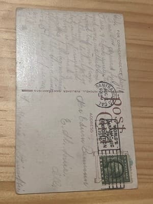 Vintage Los Angeles Postcard Plaza and Old Mission Church Hand Colored Unposted - Thumbnail 2