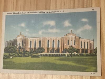 Round Chapel Our Lady of Martyrs Auriesville NY Linen Postcard Unposted 65731 - Image 1