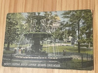 Brewers Fountain Boston Common State House Vintage Postcard 1909 Postmarked - Image 1