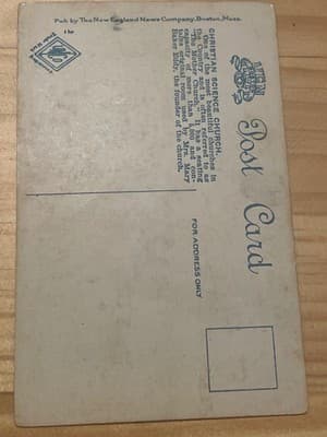 Christian Science Church Boston Mass Postcard Vintage Colorized Unposted Unused - Thumbnail 2