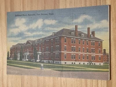 Fort Devens Enlisted Mens Barracks Postcard Fort Devens MA Postmarked 1943 - Image 1