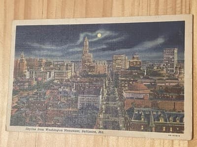 C T Art-Colortone Postcard Baltimore Skyline Washington Monument Postally Used - Image 1