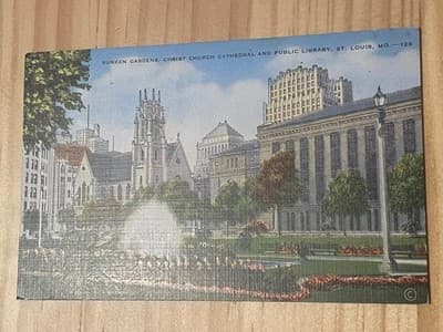 Sunken Gardens Christ Church Cathedral St Louis Postcard Unposted Linen 126 - Image 1